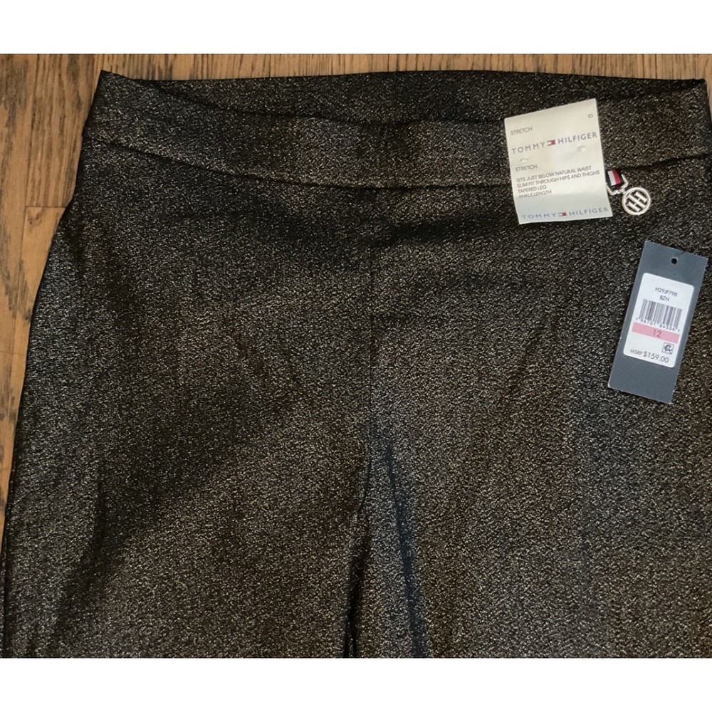 Tommy Hilfiger Gold Metallic Stretch Slacks Slim Fit Tapered Ankle Pants Size 12